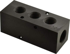 Made in USA - 1/2" Inlet, 3/8" Outlet Manifold - 3-3/4" Long x 1-1/2" Wide x 1-1/2" High, 0.2" Mount Hole, 2 Inlet Ports, 3 Outlet Ports - Apex Tool & Supply
