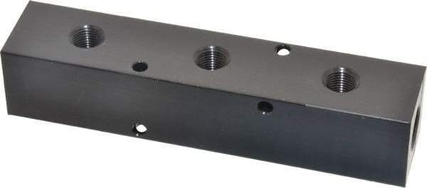 Made in USA - 1/4" Inlet, 1/8" Outlet Manifold - 4-3/4" Long x 1" Wide x 1" High, 0.17" Mount Hole, 2 Inlet Ports, 3 Outlet Ports - Apex Tool & Supply