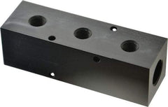 Made in USA - 1/2" Inlet, 1/4" Outlet Manifold - 4-3/4" Long x 1-1/2" Wide x 1-1/2" High, 0.2" Mount Hole, 2 Inlet Ports, 3 Outlet Ports - Apex Tool & Supply