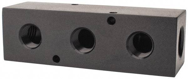Made in USA - 1/2" Inlet, 3/8" Outlet Manifold - 4-3/4" Long x 1-1/2" Wide x 1-1/2" High, 0.2" Mount Hole, 2 Inlet Ports, 3 Outlet Ports - Apex Tool & Supply