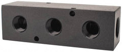 Made in USA - 1/2" Inlet, 3/8" Outlet Manifold - 4-3/4" Long x 1-1/2" Wide x 1-1/2" High, 0.2" Mount Hole, 2 Inlet Ports, 3 Outlet Ports - Apex Tool & Supply