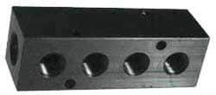 Made in USA - 3/8" Inlet, 1/4" Outlet Manifold - 3-1/4" Long x 1-1/4" Wide x 1-1/4" High, 0.2" Mount Hole, 2 Inlet Ports, 2 Outlet Ports - Apex Tool & Supply