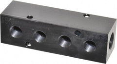Made in USA - 1/4" Inlet, 1/8" Outlet Manifold - 3-1/4" Long x 1" Wide x 1" High, 0.17" Mount Hole, 2 Inlet Ports, 4 Outlet Ports - Apex Tool & Supply
