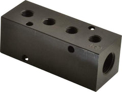 Made in USA - 3/8" Inlet, 1/8" Outlet Manifold - 4.12" Long x 1-1/4" Wide x 1-1/4" High, 0.2" Mount Hole, 2 Inlet Ports, 4 Outlet Ports - Apex Tool & Supply