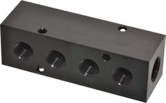 Made in USA - 3/8" Inlet, 1/4" Outlet Manifold - 4.12" Long x 1-1/4" Wide x 1-1/4" High, 0.2" Mount Hole, 2 Inlet Ports, 4 Outlet Ports - Apex Tool & Supply