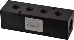 Made in USA - 1/2" Inlet, 1/4" Outlet Manifold - 4-3/4" Long x 1-1/2" Wide x 1-1/2" High, 0.2" Mount Hole, 2 Inlet Ports, 4 Outlet Ports - Apex Tool & Supply