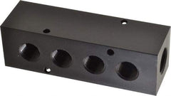Made in USA - 1/2" Inlet, 3/8" Outlet Manifold - 4-3/4" Long x 1-1/2" Wide x 1-1/2" High, 0.2" Mount Hole, 2 Inlet Ports, 4 Outlet Ports - Apex Tool & Supply
