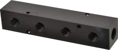 Made in USA - 3/8" Inlet, 1/4" Outlet Manifold - 6-1/4" Long x 1-1/4" Wide x 1-1/4" High, 0.2" Mount Hole, 2 Inlet Ports, 4 Outlet Ports - Apex Tool & Supply