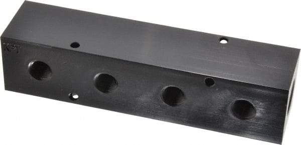 Made in USA - 1/2" Inlet, 1/4" Outlet Manifold - 6-1/4" Long x 1-1/2" Wide x 1-1/2" High, 0.2" Mount Hole, 2 Inlet Ports, 4 Outlet Ports - Apex Tool & Supply