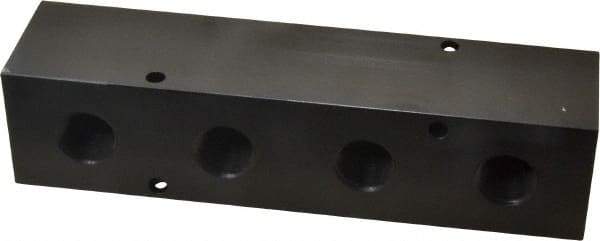 Made in USA - 1/2" Inlet, 3/8" Outlet Manifold - 6-1/4" Long x 1-1/2" Wide x 1-1/2" High, 0.2" Mount Hole, 2 Inlet Ports, 4 Outlet Ports - Apex Tool & Supply