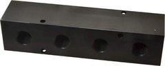 Made in USA - 1/2" Inlet, 3/8" Outlet Manifold - 6-1/4" Long x 1-1/2" Wide x 1-1/2" High, 0.2" Mount Hole, 2 Inlet Ports, 4 Outlet Ports - Apex Tool & Supply