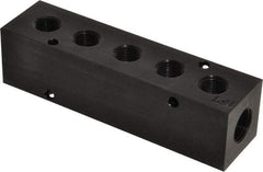 Made in USA - 3/8" Inlet, 1/4" Outlet Manifold - 5" Long x 1-1/4" Wide x 1-1/4" High, 0.2" Mount Hole, 2 Inlet Ports, 5 Outlet Ports - Apex Tool & Supply