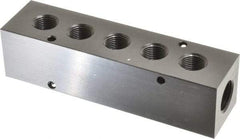 Made in USA - 1/2" Inlet, 3/8" Outlet Manifold - 5-3/4" Long x 1-1/2" Wide x 1-1/2" High, 0.2" Mount Hole, 2 Inlet Ports, 5 Outlet Ports - Apex Tool & Supply