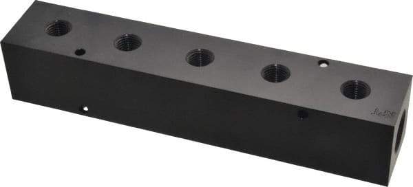 Made in USA - 1/2" Inlet, 1/4" Outlet Manifold - 7-3/4" Long x 1-1/2" Wide x 1-1/2" High, 0.2" Mount Hole, 2 Inlet Ports, 5 Outlet Ports - Apex Tool & Supply