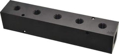 Made in USA - 1/2" Inlet, 1/4" Outlet Manifold - 7-3/4" Long x 1-1/2" Wide x 1-1/2" High, 0.2" Mount Hole, 2 Inlet Ports, 5 Outlet Ports - Apex Tool & Supply