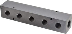 Made in USA - 1/2" Inlet, 3/8" Outlet Manifold - 7-3/4" Long x 1-1/2" Wide x 1-1/2" High, 0.2" Mount Hole, 2 Inlet Ports, 5 Outlet Ports - Apex Tool & Supply