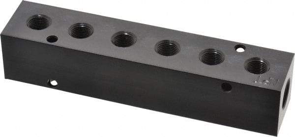 Made in USA - 1/4" Inlet, 1/8" Outlet Manifold - 4-3/4" Long x 1" Wide x 1" High, 0.17" Mount Hole, 2 Inlet Ports, 6 Outlet Ports - Apex Tool & Supply