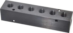 Made in USA - 3/8" Inlet, 1/4" Outlet Manifold - 5.88" Long x 1-1/4" Wide x 1-1/4" High, 0.2" Mount Hole, 2 Inlet Ports, 6 Outlet Ports - Apex Tool & Supply