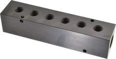Made in USA - 1/2" Inlet, 1/4" Outlet Manifold - 6-3/4" Long x 1-1/2" Wide x 1-1/2" High, 0.2" Mount Hole, 2 Inlet Ports, 6 Outlet Ports - Apex Tool & Supply