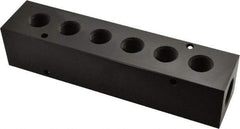 Made in USA - 1/2" Inlet, 3/8" Outlet Manifold - 6-3/4" Long x 1-1/2" Wide x 1-1/2" High, 0.2" Mount Hole, 2 Inlet Ports, 6 Outlet Ports - Apex Tool & Supply