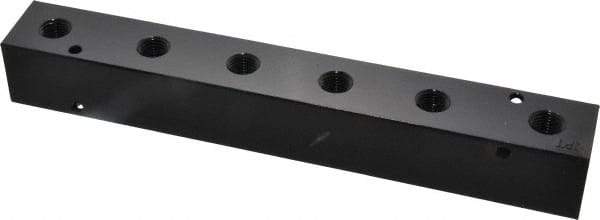 Made in USA - 3/8" Inlet, 1/4" Outlet Manifold - 9-1/4" Long x 1-1/4" Wide x 1-1/4" High, 0.2" Mount Hole, 2 Inlet Ports, 6 Outlet Ports - Apex Tool & Supply