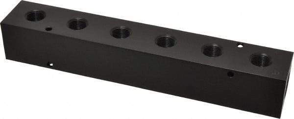 Made in USA - 1/2" Inlet, 3/8" Outlet Manifold - 9-1/4" Long x 1-1/2" Wide x 1-1/2" High, 0.2" Mount Hole, 2 Inlet Ports, 6 Outlet Ports - Apex Tool & Supply