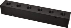 Made in USA - 1/2" Inlet, 3/8" Outlet Manifold - 9-1/4" Long x 1-1/2" Wide x 1-1/2" High, 0.2" Mount Hole, 2 Inlet Ports, 6 Outlet Ports - Apex Tool & Supply