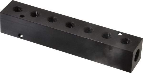 Made in USA - 1/4" Inlet, 1/8" Outlet Manifold - 5-1/2" Long x 1" Wide x 1" High, 0.17" Mount Hole, 2 Inlet Ports, 7 Outlet Ports - Apex Tool & Supply