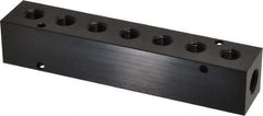 Made in USA - 3/8" Inlet, 1/4" Outlet Manifold - 6-3/4" Long x 1-1/4" Wide x 1-1/4" High, 0.2" Mount Hole, 2 Inlet Ports, 7 Outlet Ports - Apex Tool & Supply