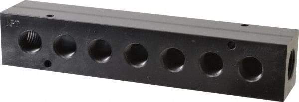 Made in USA - 1/2" Inlet, 3/8" Outlet Manifold - 7-3/4" Long x 1-1/2" Wide x 1-1/2" High, 0.2" Mount Hole, 2 Inlet Ports, 7 Outlet Ports - Apex Tool & Supply