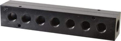Made in USA - 1/2" Inlet, 3/8" Outlet Manifold - 7-3/4" Long x 1-1/2" Wide x 1-1/2" High, 0.2" Mount Hole, 2 Inlet Ports, 7 Outlet Ports - Apex Tool & Supply