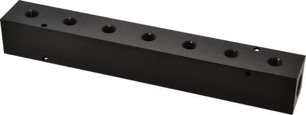Made in USA - 1/2" Inlet, 1/4" Outlet Manifold - 10-3/4" Long x 1-1/2" Wide x 1-1/2" High, 0.2" Mount Hole, 2 Inlet Ports, 7 Outlet Ports - Apex Tool & Supply