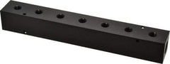 Made in USA - 1/2" Inlet, 1/4" Outlet Manifold - 10-3/4" Long x 1-1/2" Wide x 1-1/2" High, 0.2" Mount Hole, 2 Inlet Ports, 7 Outlet Ports - Apex Tool & Supply