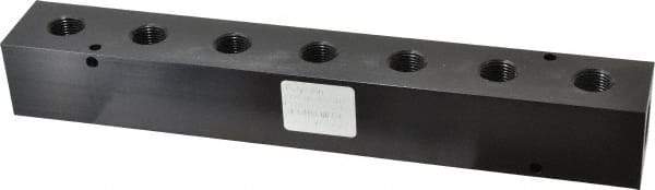 Made in USA - 1/2" Inlet, 3/8" Outlet Manifold - 10-3/4" Long x 1-1/2" Wide x 1-1/2" High, 0.2" Mount Hole, 2 Inlet Ports, 7 Outlet Ports - Apex Tool & Supply