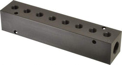 Made in USA - 3/8" Inlet, 1/8" Outlet Manifold - 7.62" Long x 1-1/4" Wide x 1-1/4" High, 0.2" Mount Hole, 2 Inlet Ports, 8 Outlet Ports - Apex Tool & Supply