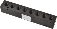 Made in USA - 3/8" Inlet, 1/4" Outlet Manifold - 7.62" Long x 1-1/4" Wide x 1-1/4" High, 0.2" Mount Hole, 2 Inlet Ports, 8 Outlet Ports - Apex Tool & Supply