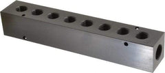 Made in USA - 1/2" Inlet, 3/8" Outlet Manifold - 8-3/4" Long x 1-1/2" Wide x 1-1/2" High, 0.2" Mount Hole, 2 Inlet Ports, 8 Outlet Ports - Apex Tool & Supply