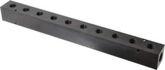 Made in USA - 1/2" Inlet, 3/8" Outlet Manifold - 15-1/4" Long x 1-1/2" Wide x 1-1/2" High, 0.2" Mount Hole, 2 Inlet Ports, 10 Outlet Ports - Apex Tool & Supply