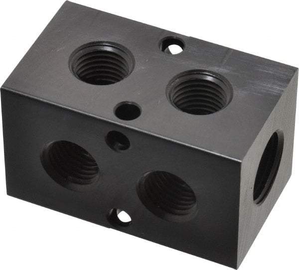 Made in USA - 3/8" Inlet, 1/4" Outlet Manifold - 2.37" Long x 1-1/4" Wide x 1-1/4" High, 0.2" Mount Hole, 2 Inlet Ports, 2 Outlet Ports - Apex Tool & Supply