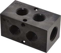 Made in USA - 1/2" Inlet, 3/8" Outlet Manifold - 2-3/4" Long x 1-1/2" Wide x 1-1/2" High, 0.2" Mount Hole, 2 Inlet Ports, 2 Outlet Ports - Apex Tool & Supply