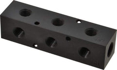 Made in USA - 3/8" Inlet, 1/4" Outlet Manifold - 4-3/4" Long x 1-1/4" Wide x 1-1/4" High, 0.2" Mount Hole, 2 Inlet Ports, 3 Outlet Ports - Apex Tool & Supply