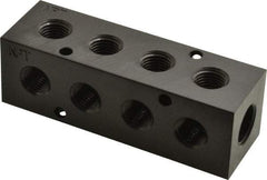 Made in USA - 3/8" Inlet, 1/4" Outlet Manifold - 4.12" Long x 1-1/4" Wide x 1-1/4" High, 0.2" Mount Hole, 2 Inlet Ports, 4 Outlet Ports - Apex Tool & Supply