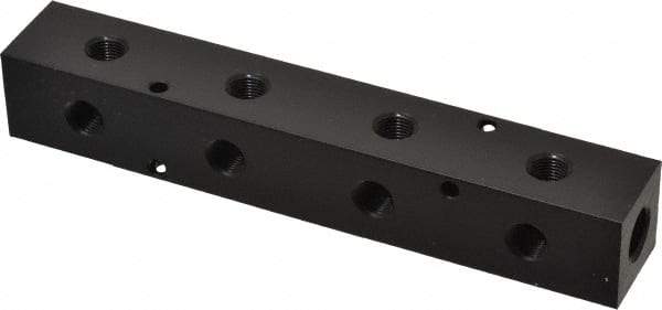 Made in USA - 1/4" Inlet, 1/8" Outlet Manifold - 6-1/4" Long x 1" Wide x 1" High, 0.17" Mount Hole, 2 Inlet Ports, 4 Outlet Ports - Apex Tool & Supply