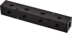 Made in USA - 1/4" Inlet, 1/8" Outlet Manifold - 6-1/4" Long x 1" Wide x 1" High, 0.17" Mount Hole, 2 Inlet Ports, 4 Outlet Ports - Apex Tool & Supply