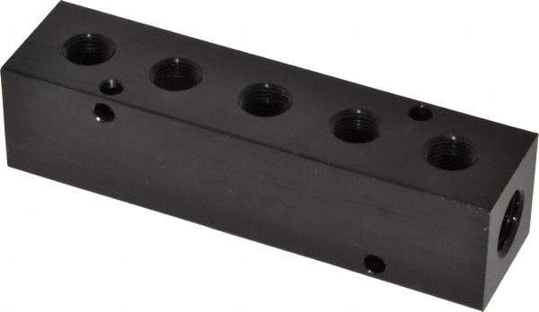 Made in USA - 1/4" Inlet, 1/8" Outlet Manifold - 4" Long x 1" Wide x 1" High, 0.17" Mount Hole, 2 Inlet Ports, 5 Outlet Ports - Apex Tool & Supply
