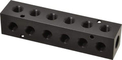 Made in USA - 3/8" Inlet, 1/4" Outlet Manifold - 5.88" Long x 1-1/4" Wide x 1-1/4" High, 0.2" Mount Hole, 2 Inlet Ports, 6 Outlet Ports - Apex Tool & Supply