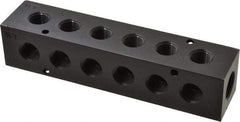 Made in USA - 1/2" Inlet, 3/8" Outlet Manifold - 6-3/4" Long x 1-1/2" Wide x 1-1/2" High, 0.2" Mount Hole, 2 Inlet Ports, 6 Outlet Ports - Apex Tool & Supply