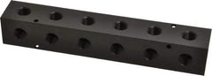 Made in USA - 1/2" Inlet, 3/8" Outlet Manifold - 9-1/4" Long x 1-1/2" Wide x 1-1/2" High, 0.2" Mount Hole, 2 Inlet Ports, 6 Outlet Ports - Apex Tool & Supply