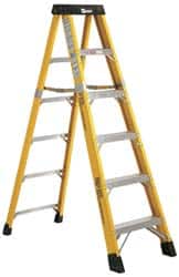 Made in USA - 5 Steps, 8 Ft. High, Type IAA Rating, Fiberglass Step Ladder - Apex Tool & Supply