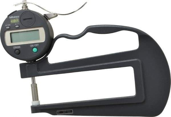 Mitutoyo - 0mm to 12mm Measurement, 0.01mm Resolution Electronic Thickness Gage - Accurate up to 0.001", 1.5 N Measuring Force - Apex Tool & Supply